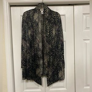 Chico's Animal Print Knit Stretch Long Open Front Cardigan Green Size 2/L